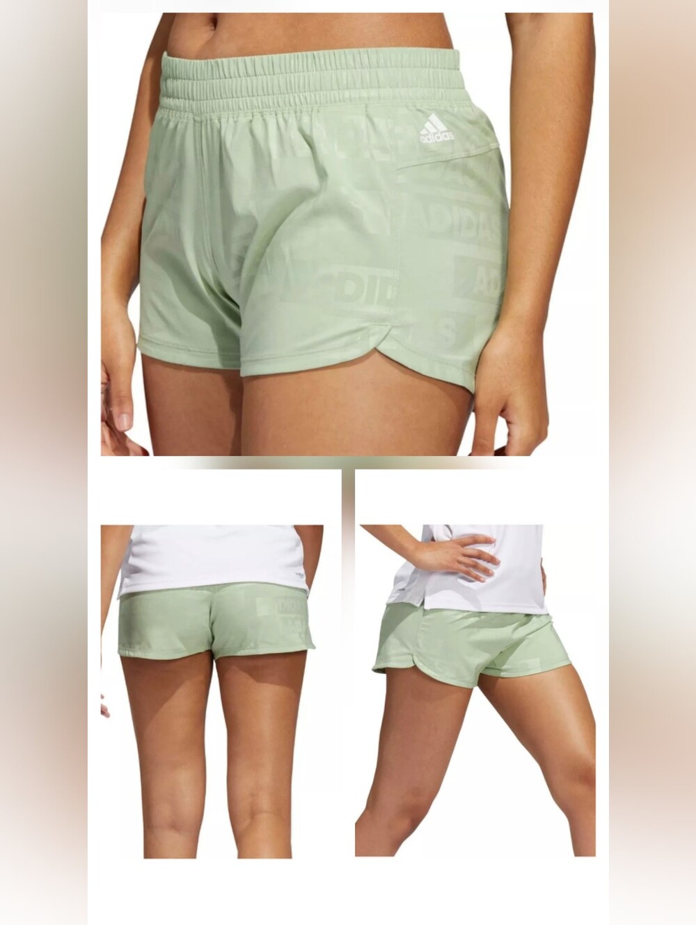 adidas Pacer Woven Deboss Training Running Shorts Women's M Light Green